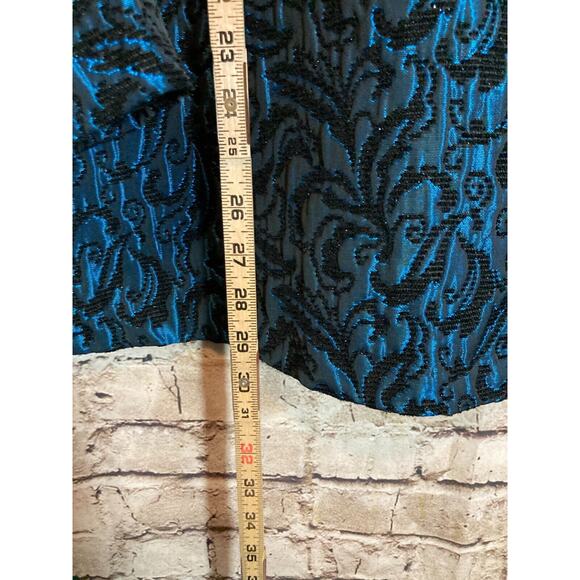 Studio C Jacket Womens 16W Dark Turquoise Jacquard Shiny Tapestry Button Front - Picture 9 of 13